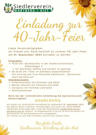 Einladung 40 Jahre Siedlerverein